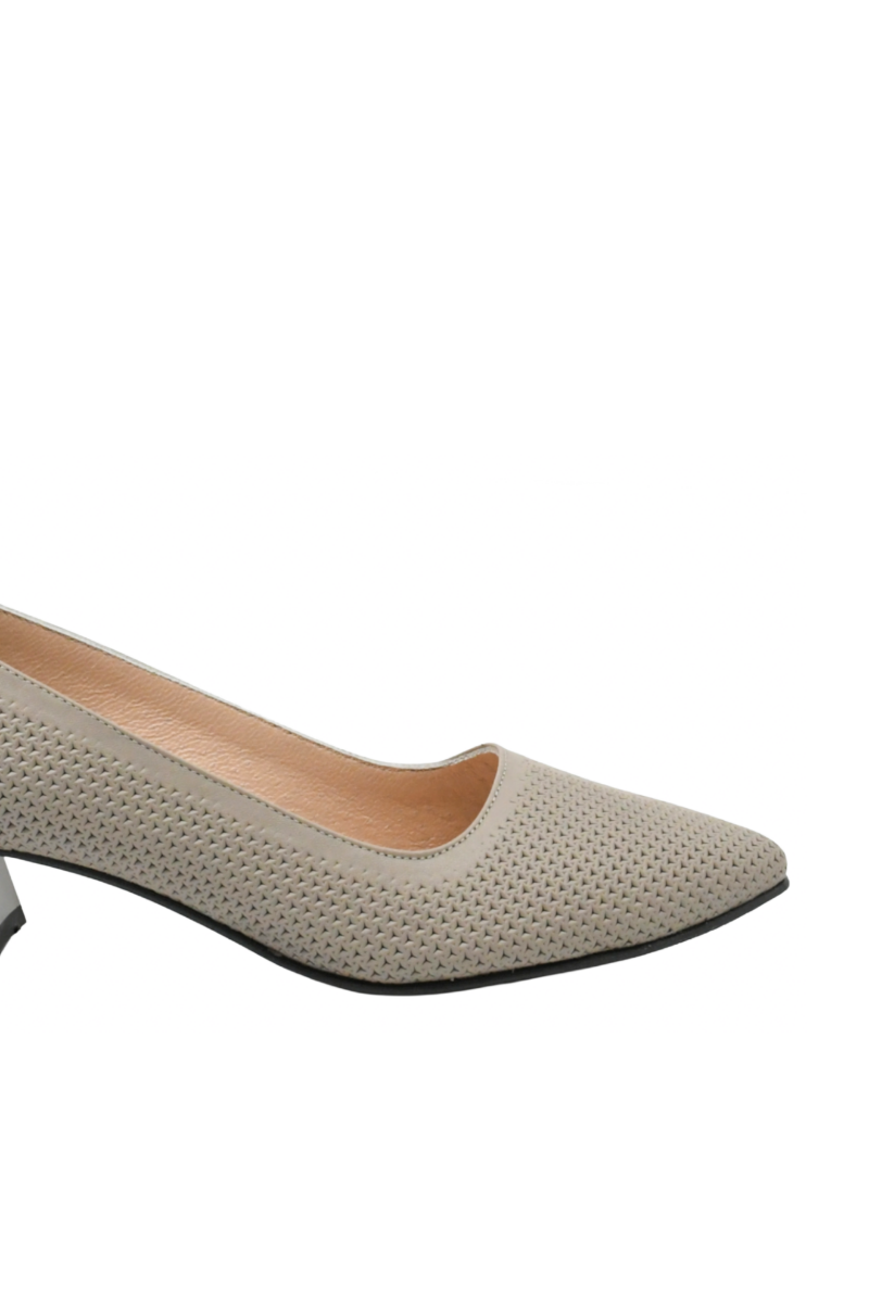 Imagine Pantofi damă cu toc jos stilat, gri vizon, din piele naturală MIR1389